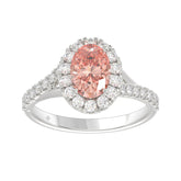14K WHITE GOLD 1 1/2CT ROUND/OVAL DIAMOND LADIES RING (CENTER STONE OVAL PINK DIAMOND 1.00CT)
